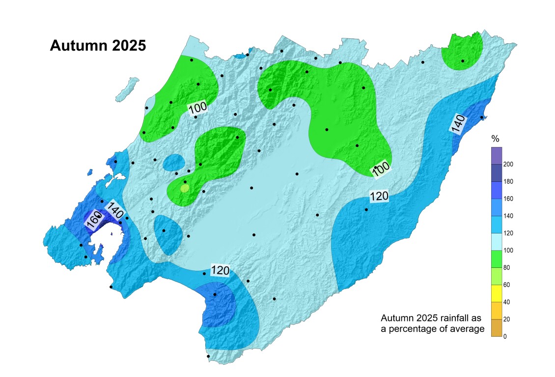 Autumn rainfall anomalies show above average rainfall for most of the region. A La Niña signature in the atmospheric flow is still lingering, with continuing bursts of easterly flow and subtropical influences even as winter progresses.  