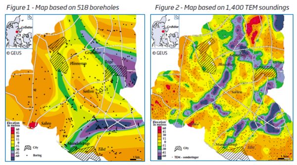 Figure 1 - Map based on S18 boreholes &amp;amp;amp;amp;amp;amp;amp;amp;amp;amp; Figure 2 - Map based on 1400 TEM soundings