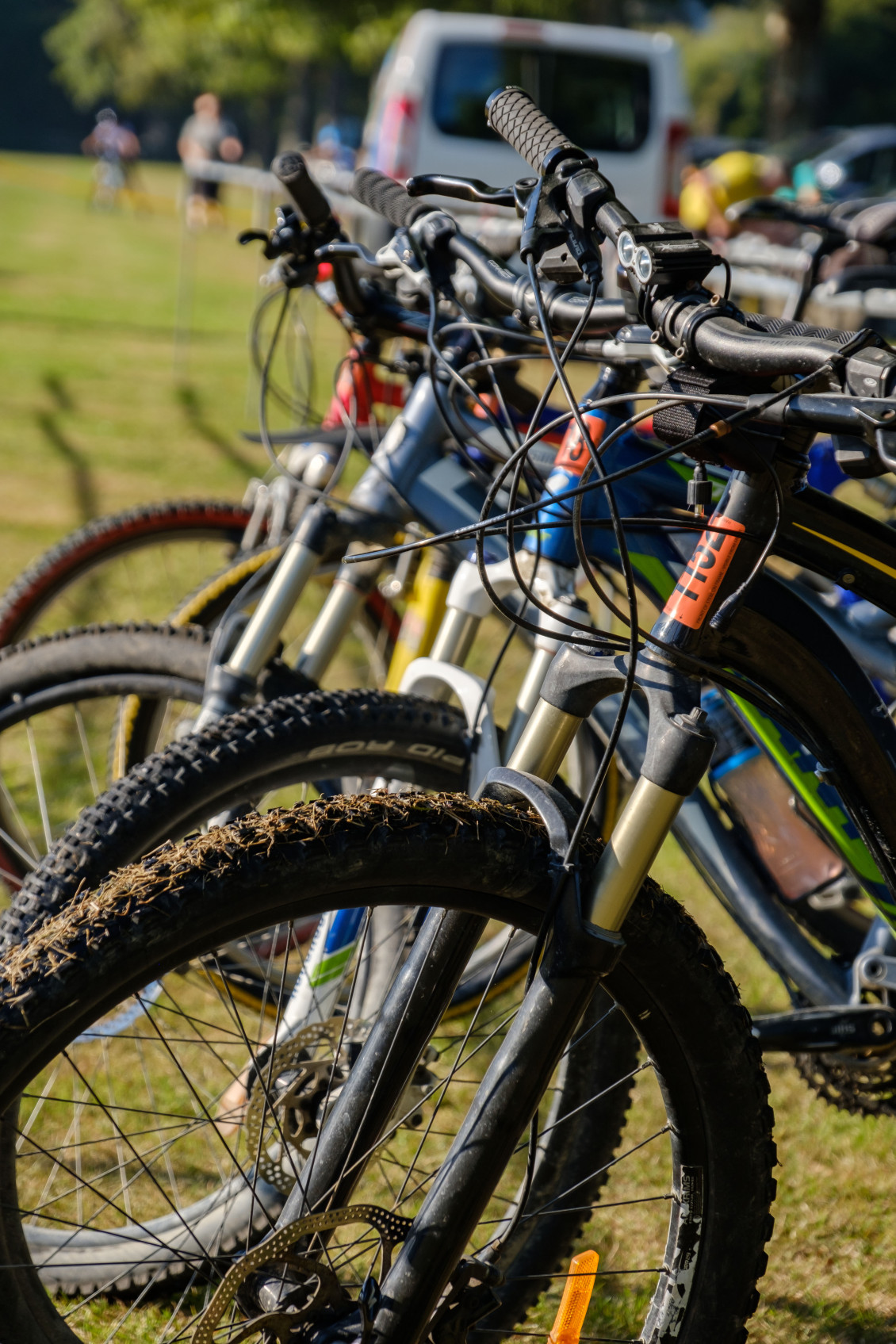 A row of parked bikes