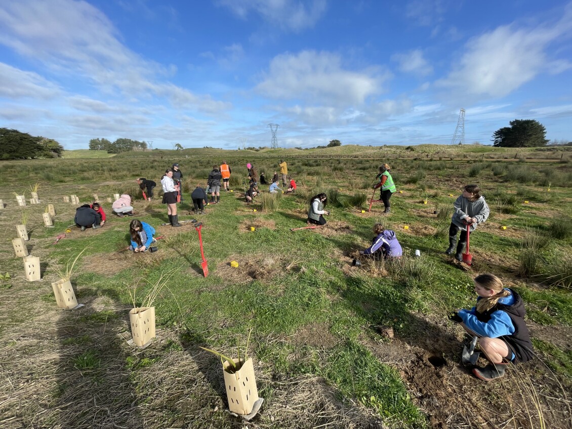 Te Horo School students planting