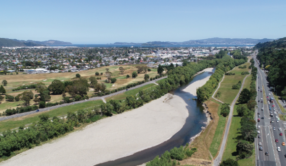 This is an image of the Hutt Valley River and Motorway.