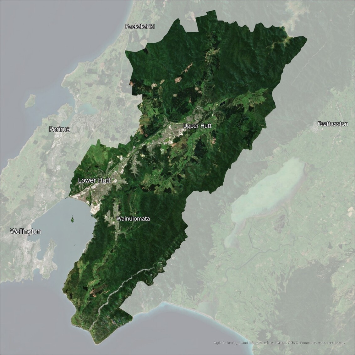 Map showing the area for the Te Awa Kairangi/Hutt Valley Community Environment Fund 